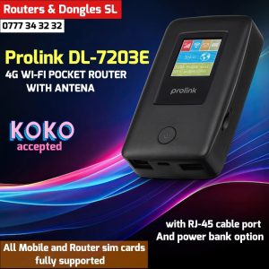Prolink DL-7203E 4G LTE Mobile WIFI with LCD display (MiFi 4G pocket router / Power bank) - Support 185 countries